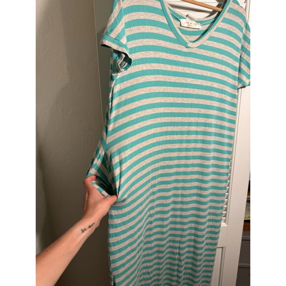 Love, Kuza Mint Oat Striped Maxi Dress Small - Picture 8 of 12
